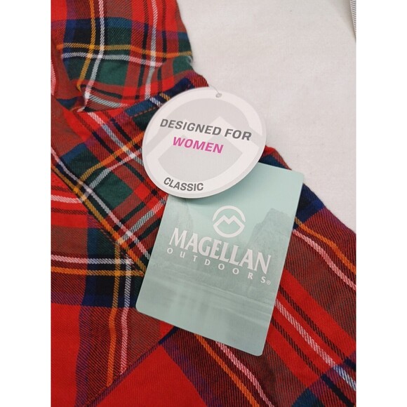 Magellan Outdoors Classic Fit White Red Plaid Button Front Shirt Womens Sz XS - Picture 9 of 10
